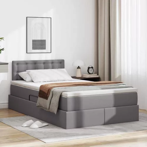 vidaXL Ágy tárolóval és matraccal matracmal Szürke 120 x 190 cm Műbőr