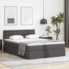   vidaXL Ágy tárolóval és matraccal matracmal Szürke 140 x 190 cm Műbőr