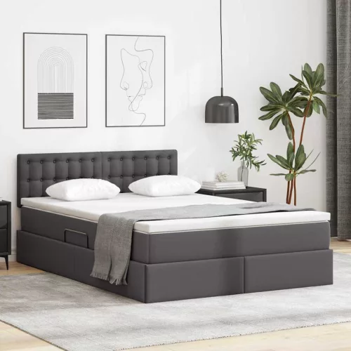 vidaXL Ágy tárolóval és matraccal matracmal Szürke 140 x 190 cm Műbőr