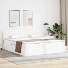   vidaXL Ágy tárolóval és matraccal Tiszta Fehér 160 x 200 cm Műbőr