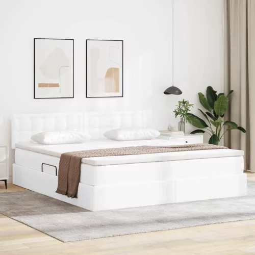 vidaXL Ágy tárolóval és matraccal Tiszta Fehér 160 x 200 cm Műbőr