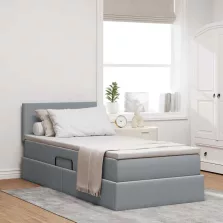   vidaXL Ágy tárolóval és matraccal Világosszürke 90 x 200 cm Faanyag