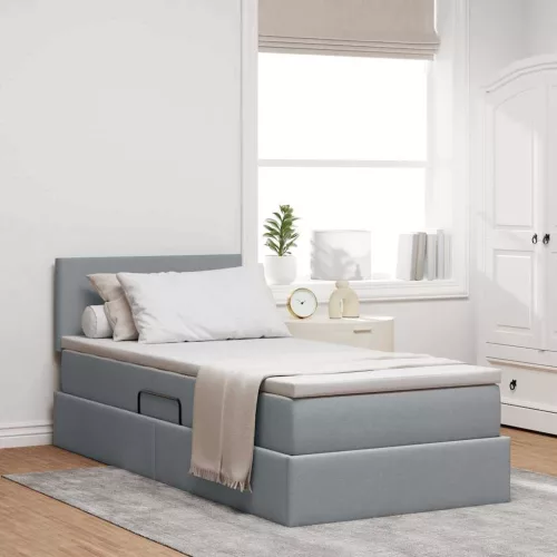vidaXL Ágy tárolóval és matraccal Világosszürke 90 x 200 cm Faanyag