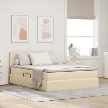   vidaXL Ágy tárolóval és matraccal matracmal Krém 140 x 200 cm Faanyag