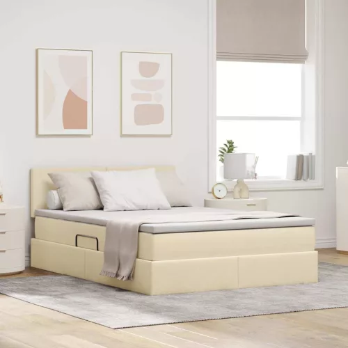 vidaXL Ágy tárolóval és matraccal matracmal Krém 140 x 200 cm Faanyag