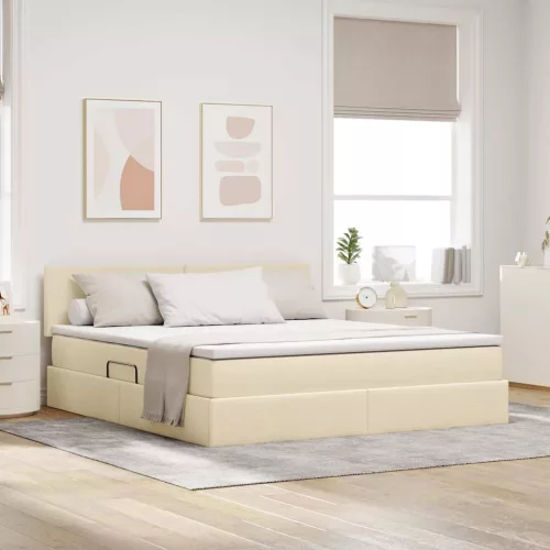 vidaXL Ágy tárolóval és matraccal matracmal Krém 180 x 200 cm Faanyag