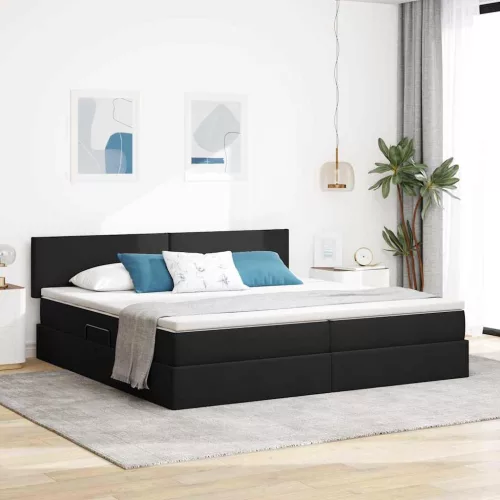 vidaXL Ágy tárolóval és matraccal Fekete 200 x 200 cm Faanyag