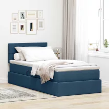   vidaXL Ágy tárolóval és matraccal matracmal Kék 100 x 200 cm Faanyag