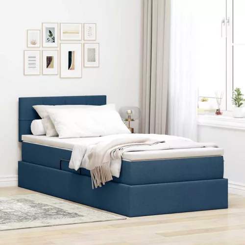 vidaXL Ágy tárolóval és matraccal matracmal Kék 100 x 200 cm Faanyag