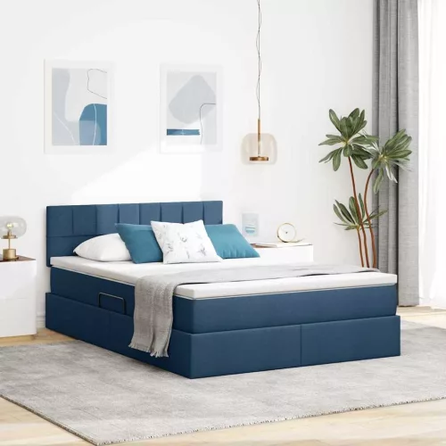 vidaXL Ágy tárolóval és matraccal matracmal Kék 120 x 200 cm Faanyag