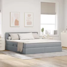   vidaXL Ágy tárolóval és matraccal Világosszürke 180 x 200 cm Faanyag