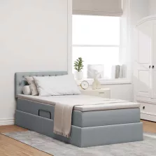   vidaXL Ágy tárolóval és matraccal Világosszürke 90 x 200 cm Faanyag