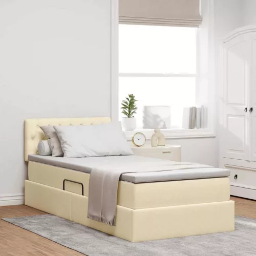 vidaXL Ágy tárolóval és matraccal matracmal Krém 90 x 200 cm Faanyag