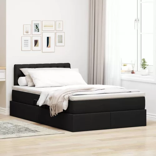 vidaXL Ágy tárolóval és matraccal Fekete 120 x 190 cm Faanyag