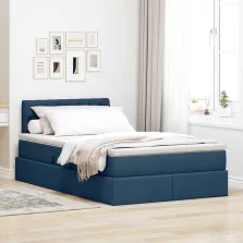   vidaXL Ágy tárolóval és matraccal matracmal Kék 120 x 190 cm Faanyag