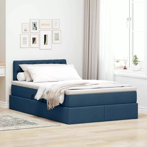 vidaXL Ágy tárolóval és matraccal matracmal Kék 120 x 190 cm Faanyag
