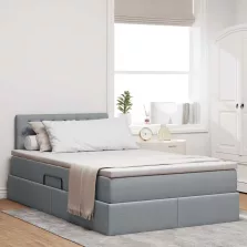   vidaXL Ágy tárolóval és matraccal Világosszürke 120 x 200 cm Faanyag
