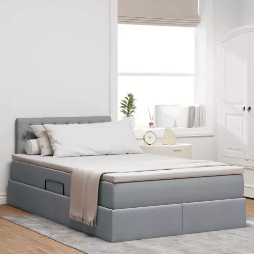 vidaXL Ágy tárolóval és matraccal Világosszürke 120 x 200 cm Faanyag