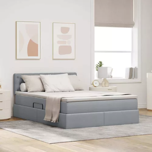 vidaXL Ágy tárolóval és matraccal Világosszürke 140 x 190 cm Faanyag