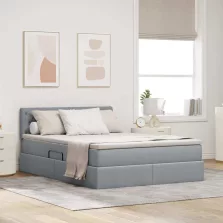   vidaXL Ágy tárolóval és matraccal Világosszürke 140 x 200 cm Faanyag