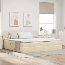   vidaXL Ágy tárolóval és matraccal matracmal Krém 200 x 200 cm Faanyag