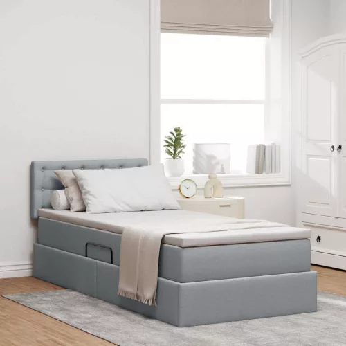 vidaXL Ágy tárolóval és matraccal Világosszürke 90 x 190 cm Faanyag