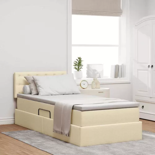 vidaXL Ágy tárolóval és matraccal matracmal Krém 90 x 200 cm Faanyag