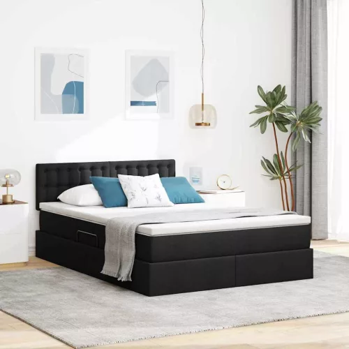 vidaXL Ágy tárolóval és matraccal Fekete 140 x 200 cm Faanyag