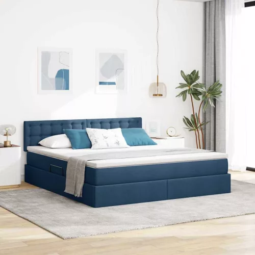 vidaXL Ágy tárolóval és matraccal matracmal Kék 160 x 200 cm Faanyag