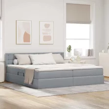   vidaXL Ágy tárolóval és matraccal Világosszürke 200 x 200 cm Faanyag