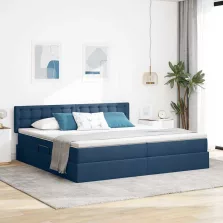   vidaXL Ágy tárolóval és matraccal matracmal Kék 200 x 200 cm Faanyag