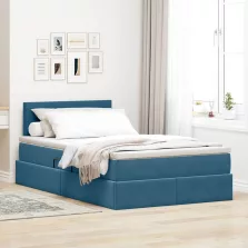  vidaXL Tárolós Ágy matracmal fejtámlával Kék 120 x 190 cm Bársony