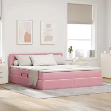   vidaXL Tárolós Ágy matracmal tárolóval Rózsaszín 160 x 200 cm Bársony