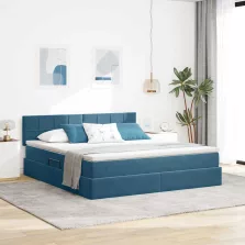   vidaXL Tárolós Ágy matracmal tárolóval Sötét kék 160 x 200 cm Bársony