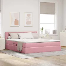   vidaXL Tárolós Ágy matracmal tárolóval Rózsaszín 160 x 200 cm Bársony