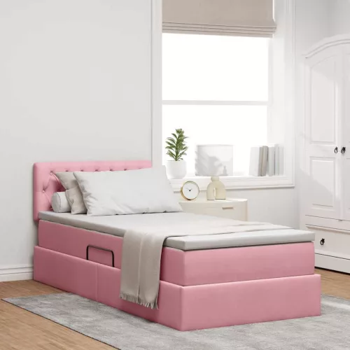 vidaXL Tárolós Ágy matracmal fejtámlával Rózsaszín 90 x 200 cm Bársony