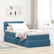   vidaXL Tárolós Ágy matracmal tárolóval Sötét kék 100 x 200 cm Bársony