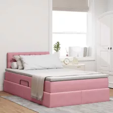   vidaXL Tárolós Ágy matracmal tárolóval Rózsaszín 120 x 200 cm Bársony