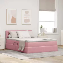   vidaXL Tárolós Ágy matracmal tárolóval Rózsaszín 140 x 200 cm Bársony