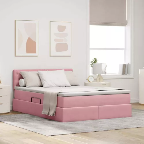 vidaXL Tárolós Ágy matracmal tárolóval Rózsaszín 140 x 200 cm Bársony