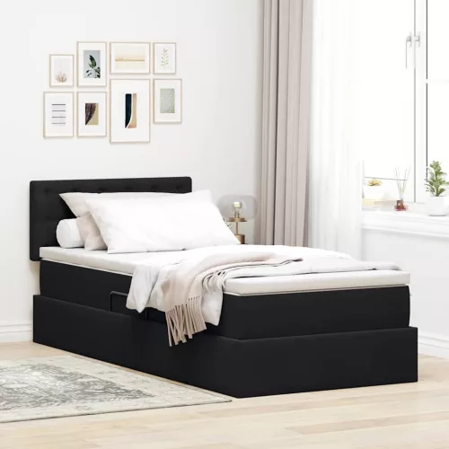 vidaXL Tárolós Ágy matracmal fejtámlával Fekete 90 x 200 cm Bársony