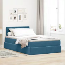   vidaXL Tárolós Ágy matracmal fejtámlával Kék 120 x 190 cm Bársony