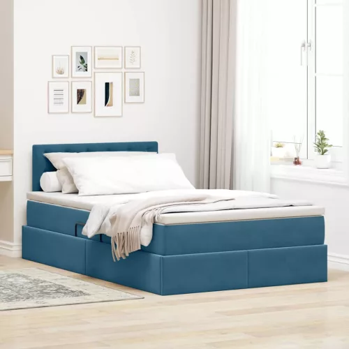 vidaXL Tárolós Ágy matracmal fejtámlával Kék 120 x 190 cm Bársony
