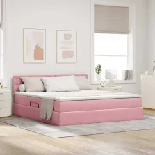   vidaXL Tárolós Ágy matracmal tárolóval Rózsaszín 160 x 200 cm Bársony