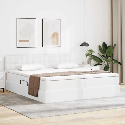 vidaXL Tárolós Ágy matracmal tárolóval Tiszta Fehér 180 x 200 cm Műbőr
