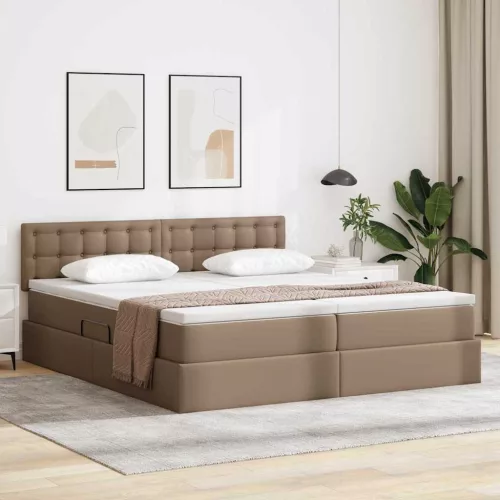 vidaXL Tárolós Ágy matracmal fejtámlával Kávé 180 x 200 cm Műbőr