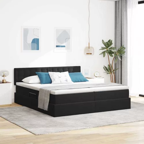 vidaXL Tárolós Ágy matracmal fejtámlával tárolóval Fekete 90 x 200 cm