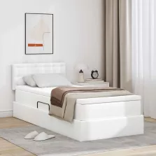   vidaXL Ágy tárolóval és LED lámpával Tiszta Fehér 100 x 200 cm Műbőr