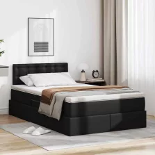   vidaXL Ágy tárolóval és LED lámpával leddel Fekete 120 x 200 cm Műbőr
