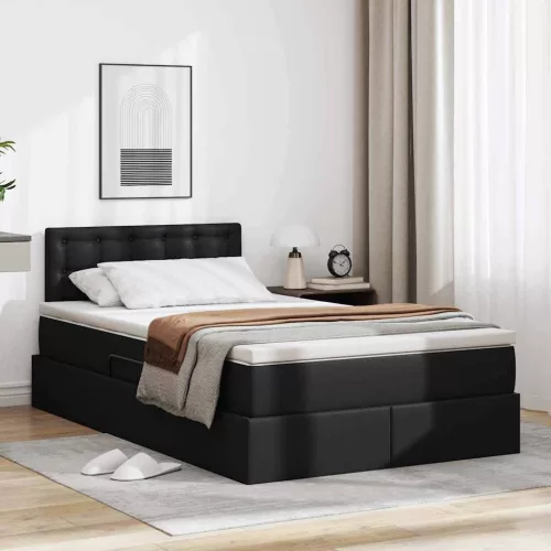 vidaXL Ágy tárolóval és LED lámpával leddel Fekete 120 x 200 cm Műbőr